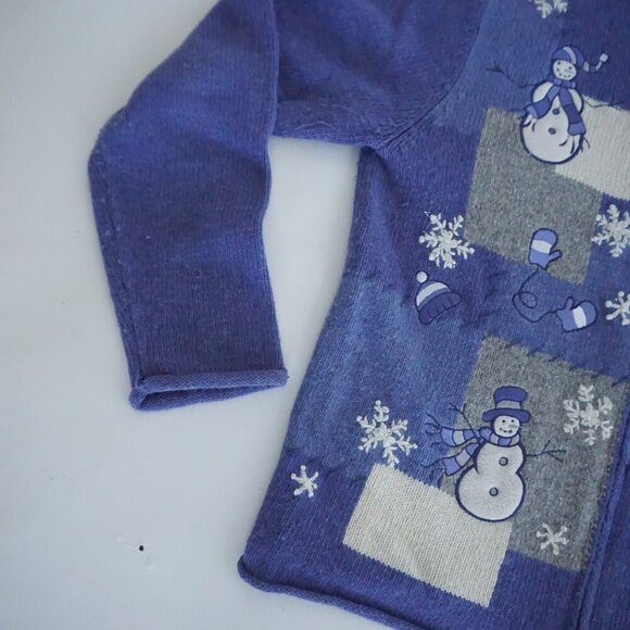 Vintage Croft Barrow Petite Purple Grey Embroidered Snowman Christmas Cardi S - Picture 8 of 11